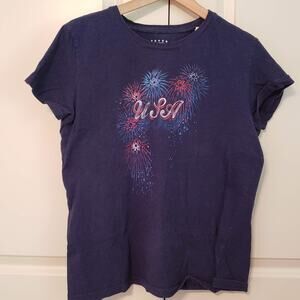 USA Heather Blue Short Sleeve Fireworks T-Shirt L